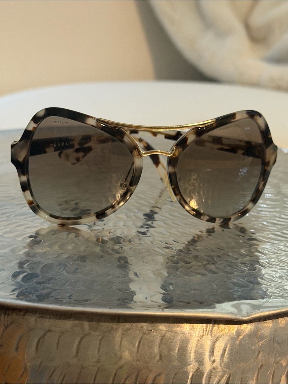 Prada Tortoiseshell Butterfly Sunglasses with Gold Bridge and Brown Lenses